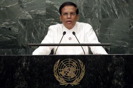 Sri Lanka's President Maithripala Sirisena addresses the 71st session of the United Nations General Assembly, at U.N. headquarters, Wednesday, Sept. 21, 2016. (AP Photo/Richard Drew)